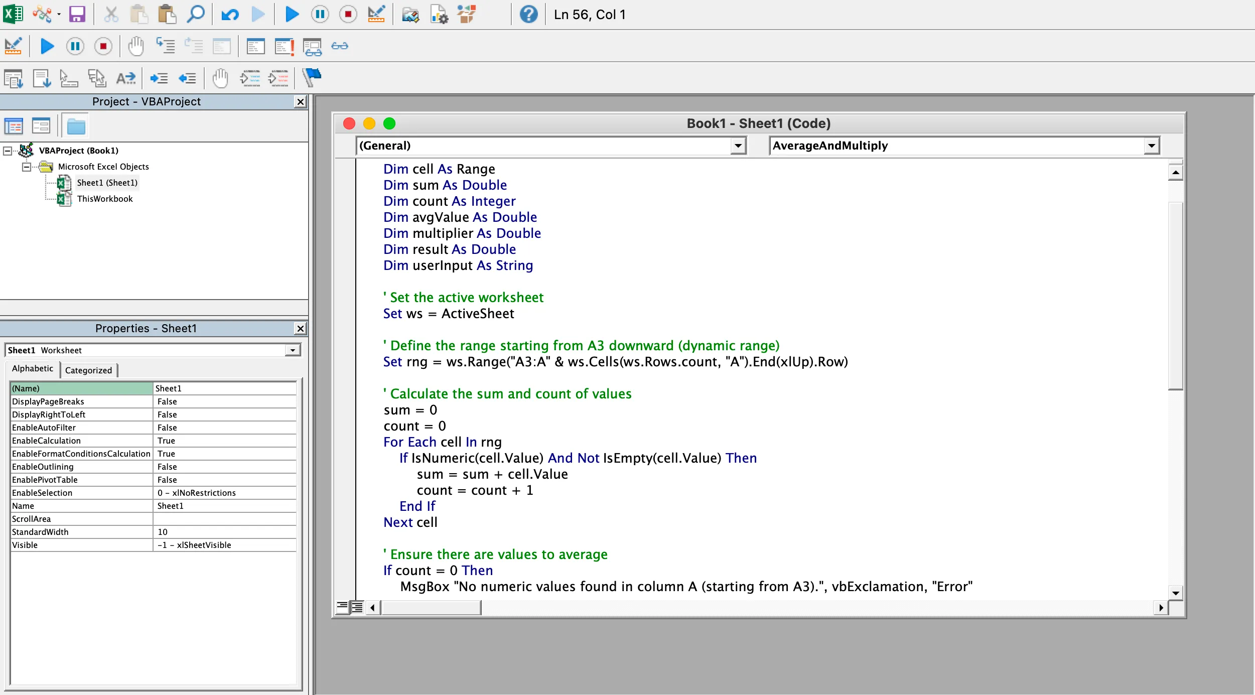 Trình chỉnh sửa Visual Basic trong Microft Excel.