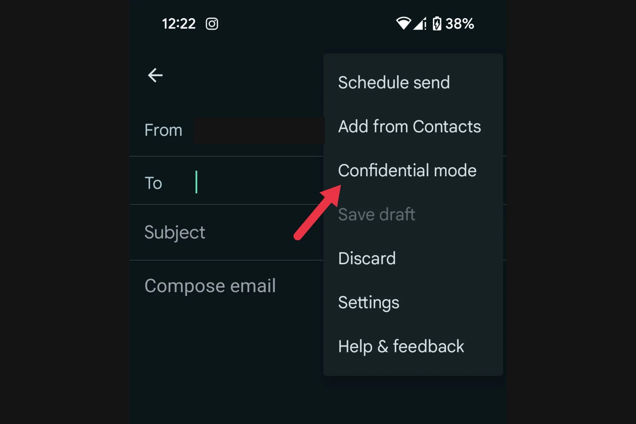 Tùy chọn Chế độ bảo mật trong menu Gmail
