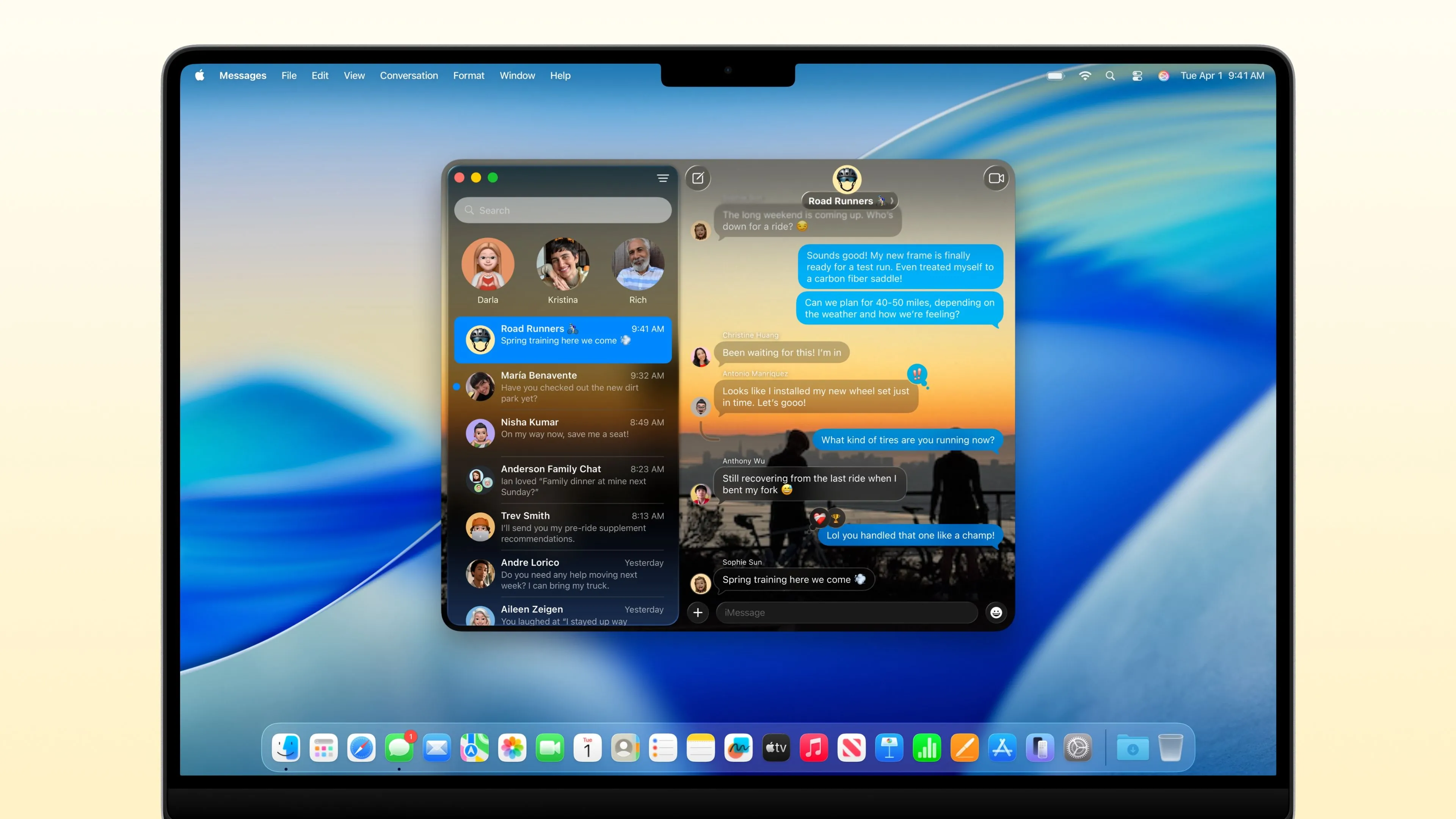 Ứng dụng Tin nhắn trên macOS Tahoe hiển thị các hình nền chat iMessage.