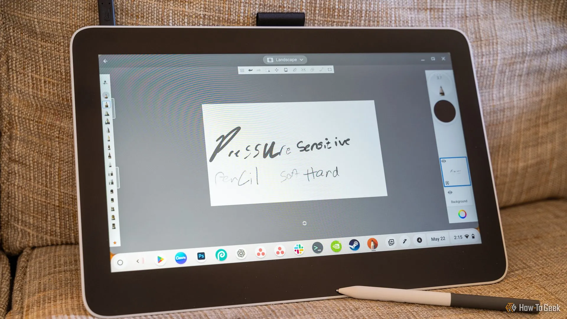 Vẽ trên ứng dụng Sketchbook của Android trên Chromebook bằng bảng vẽ Wacom, minh họa hỗ trợ độ nhạy áp lực.