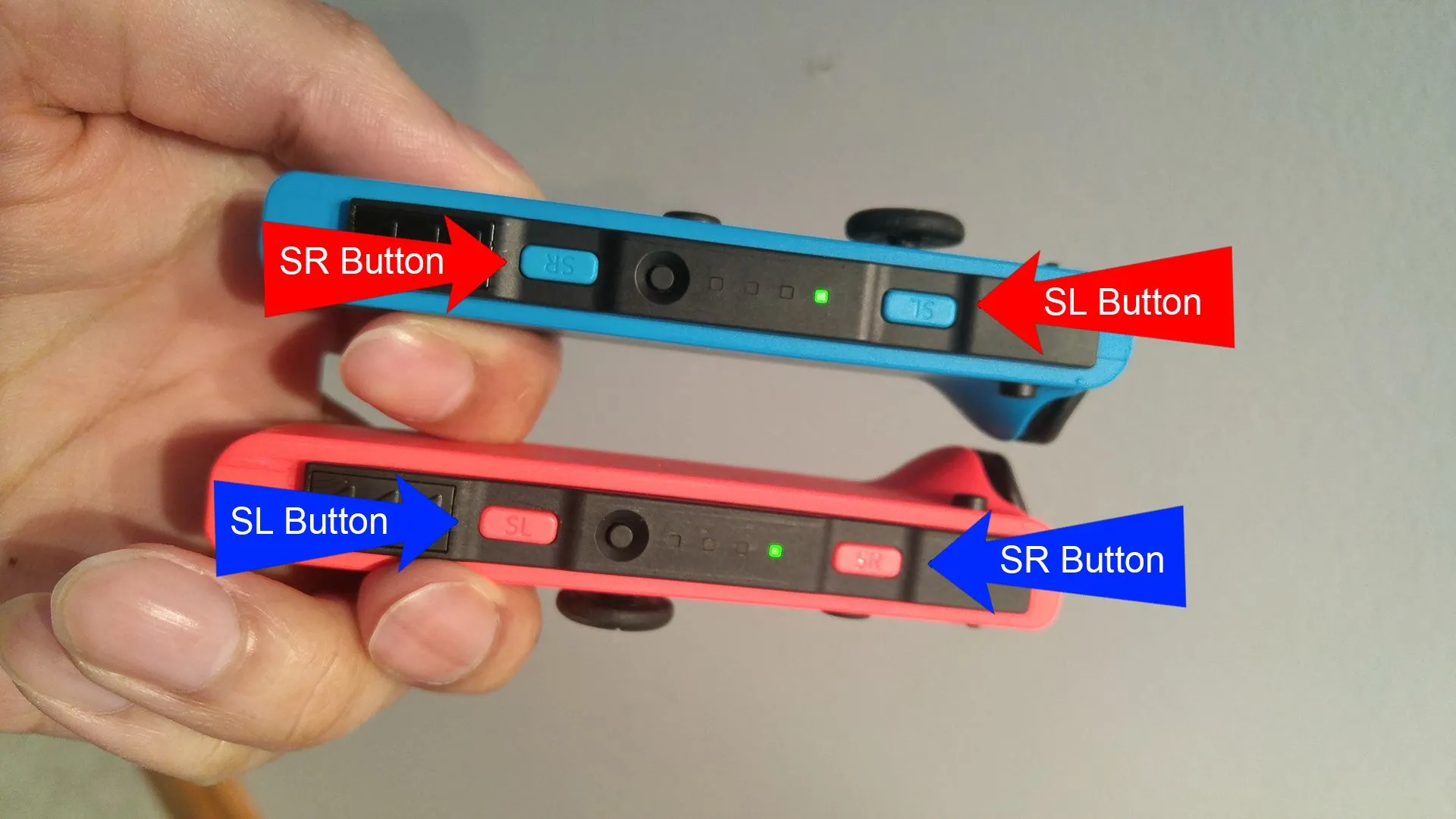 Vị trí các nút SL và SR trên Joy-Con Nintendo Switch, thường gặp lỗi không phản hồi
