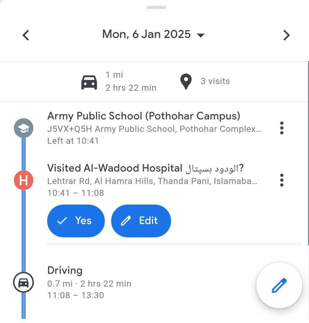 Xem lại lịch sử di chuyển trên Dòng thời gian Google Maps cho một ngày cụ thể.