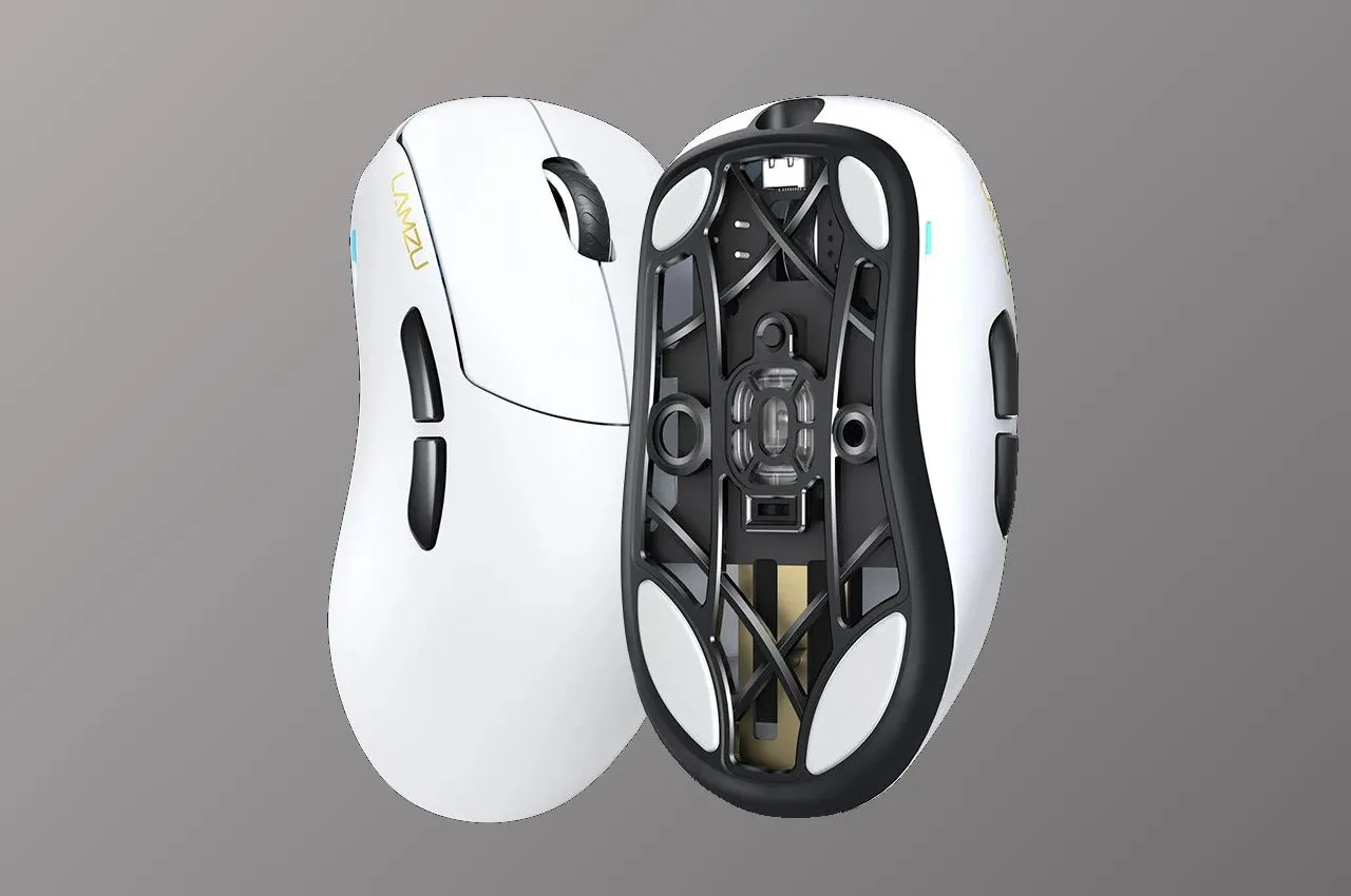 Ảnh mặt trên và mặt dưới của chuột gaming không dây Lamzu Thorn