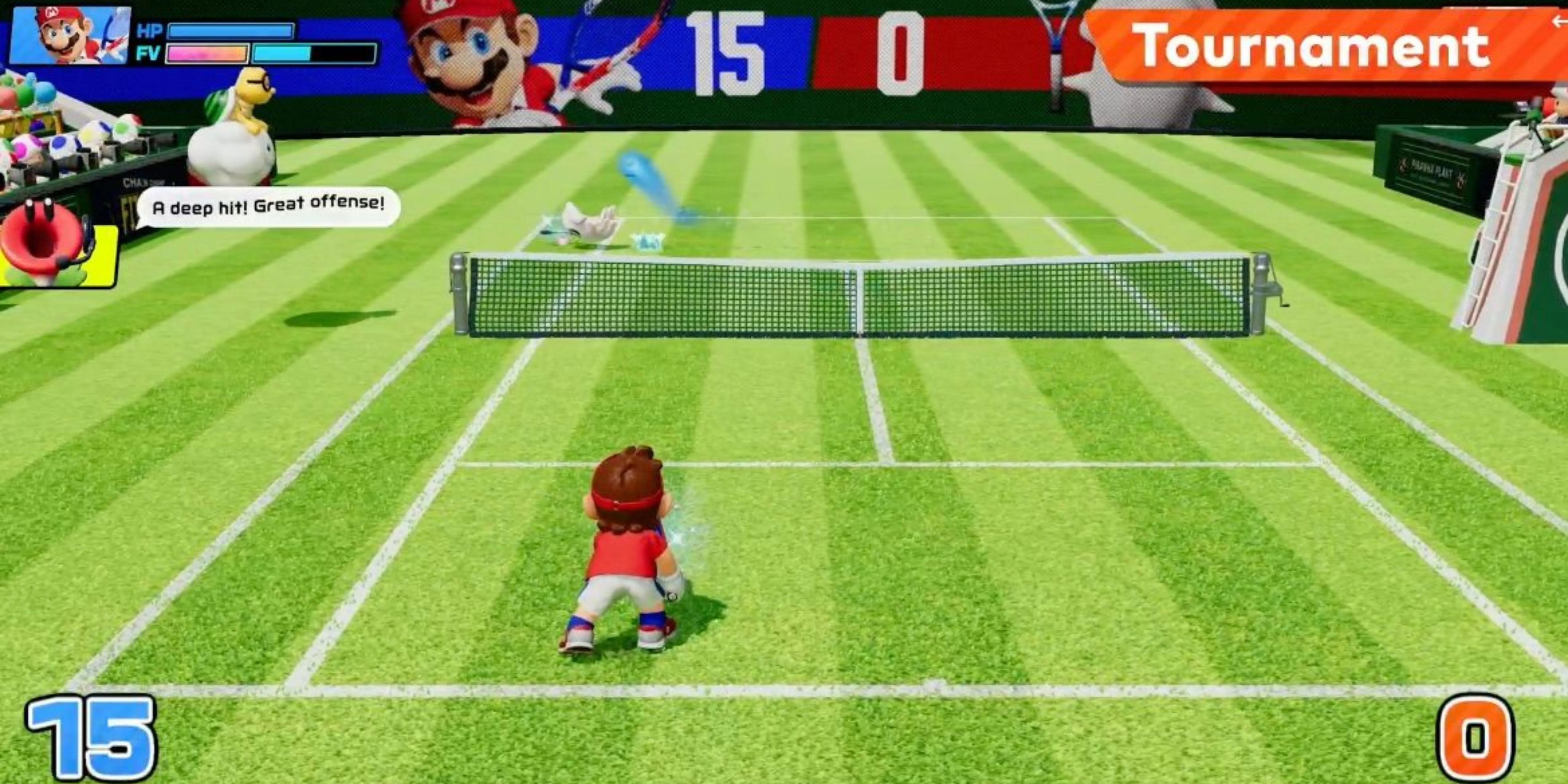 Cảnh gameplay Mario Tennis Fever với cơ chế Fever Racket Ability độc đáo