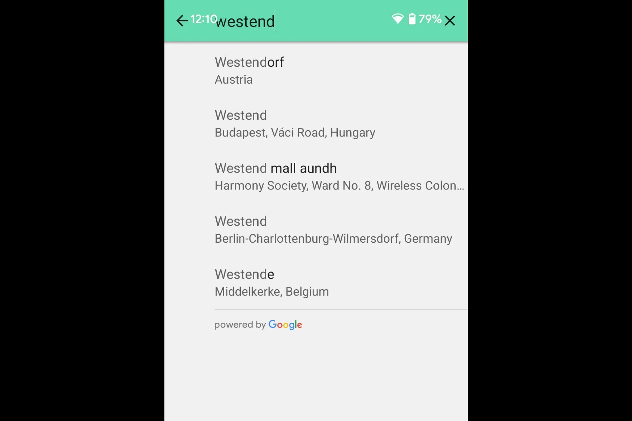 Danh sách gợi ý địa điểm khi thiết lập lời nhắc vị trí trên Google Keep