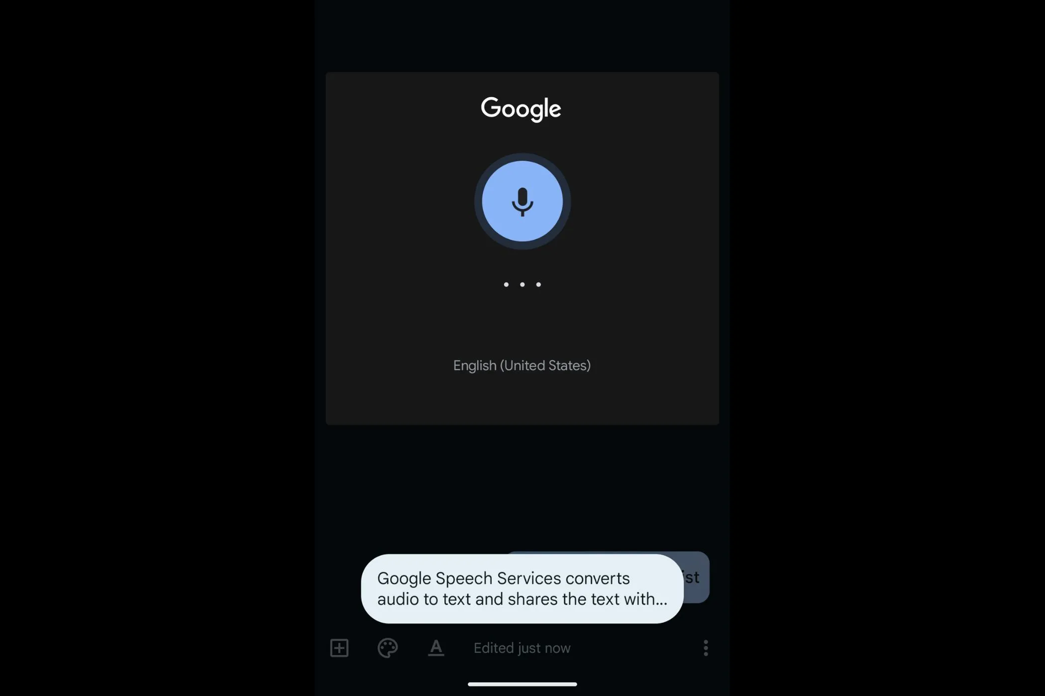 Giao diện ghi âm giọng nói và chuyển đổi văn bản tự động trong Google Keep