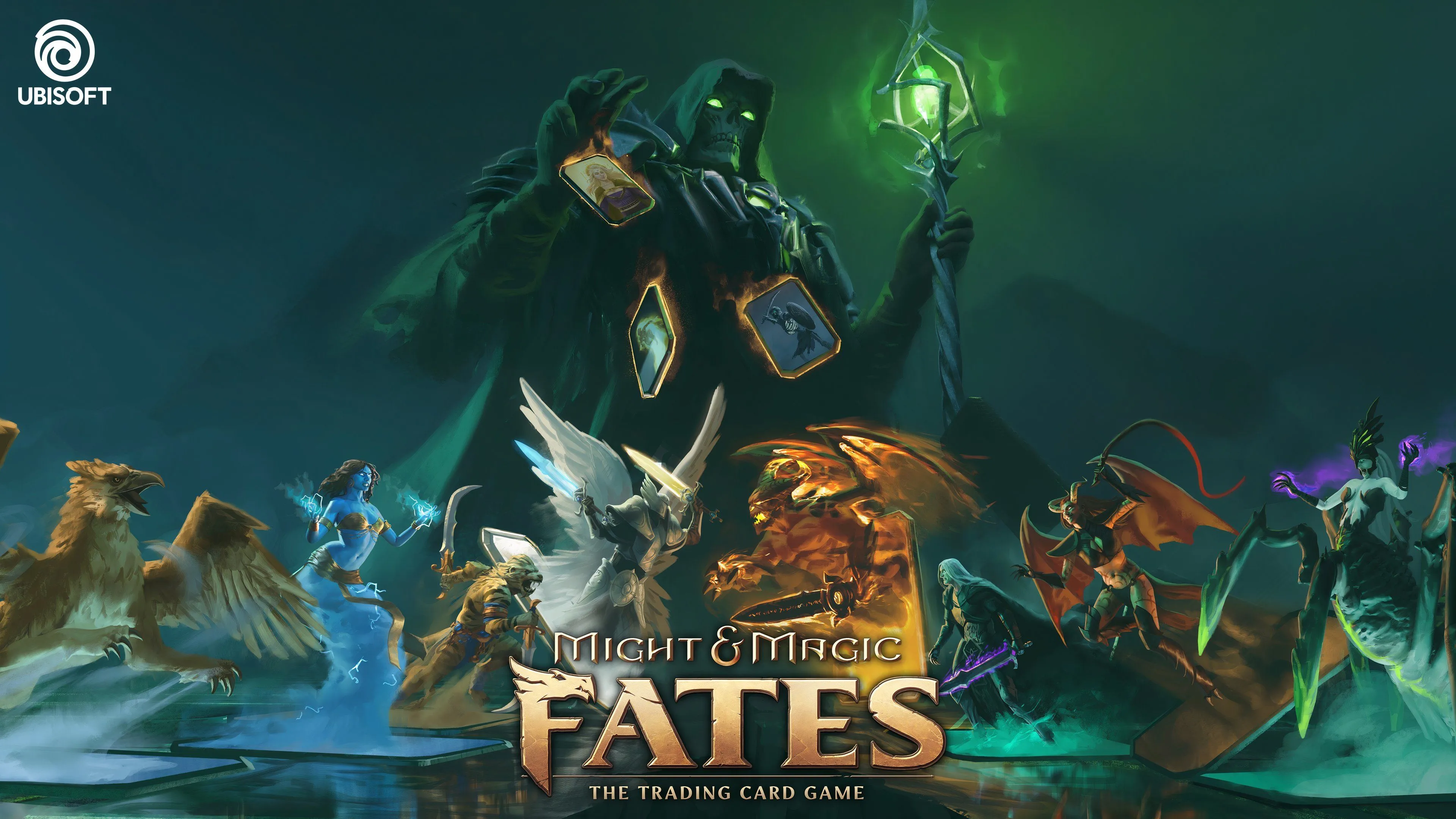 Hình ảnh chủ đạo của game Might &amp; Magic Fates, thể hiện phong cách giả tưởng kiếm thuật và pháp thuật.
