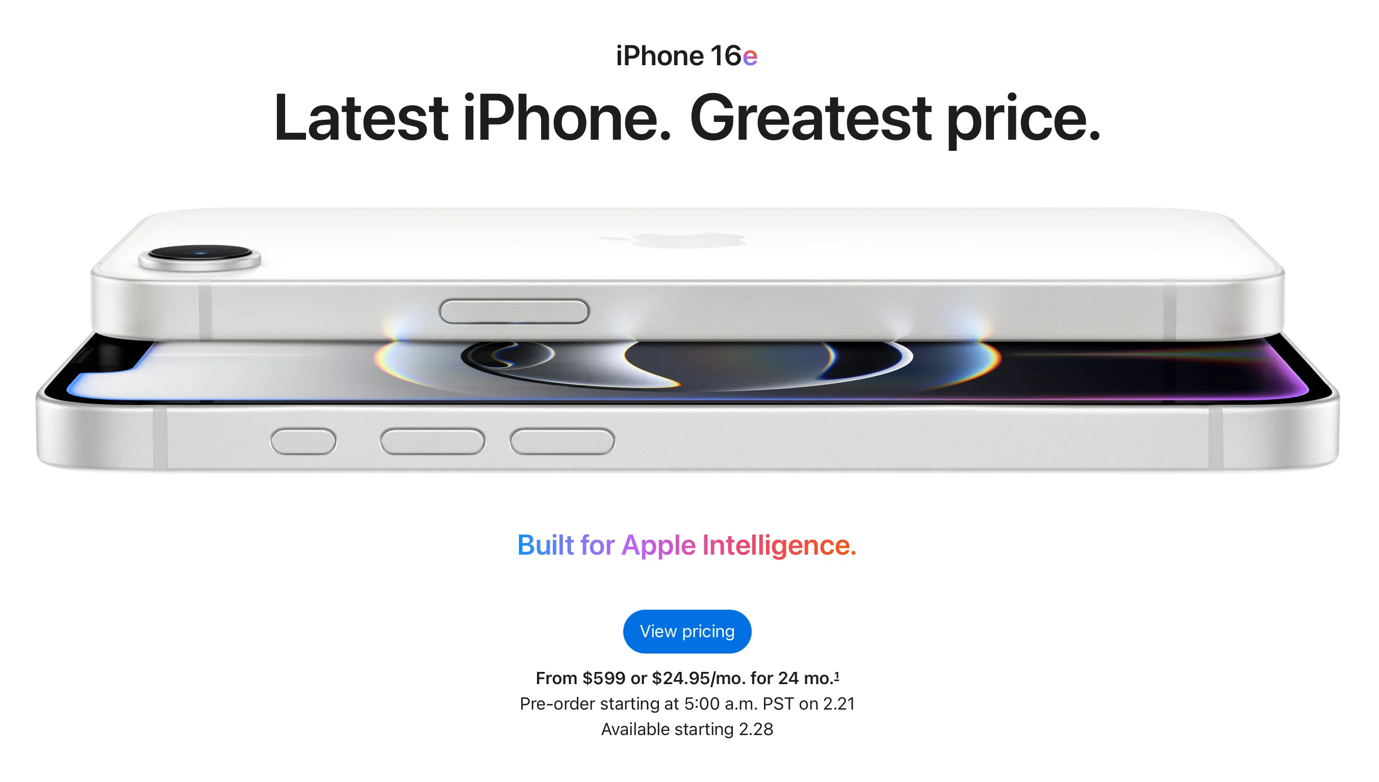 Hình ảnh quảng cáo iPhone 16e của Apple, làm nổi bật thiết kế và tính năng.
