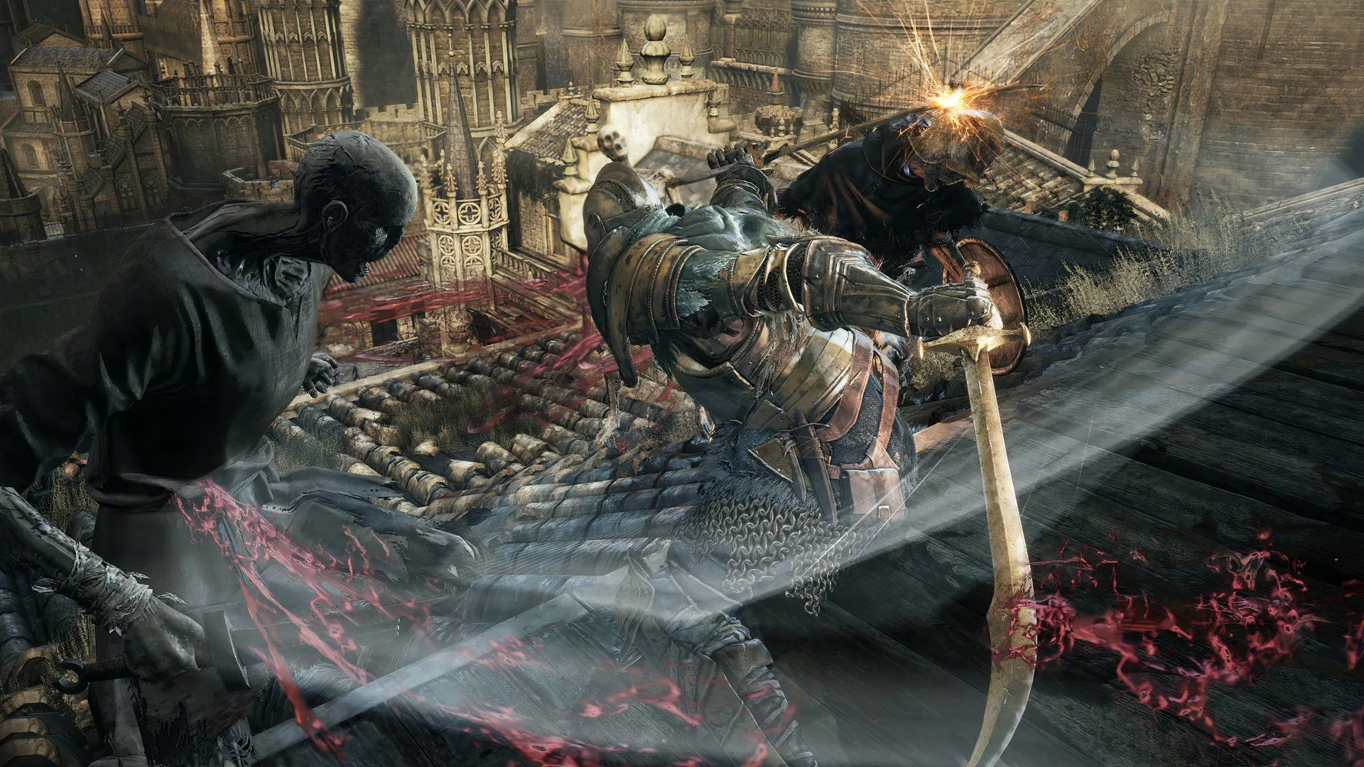 Người chơi trong Dark Souls III đang chiến đấu với nhiều kẻ thù, minh họa chế độ khó đòi hỏi kỹ năng và chiến thuật cao.