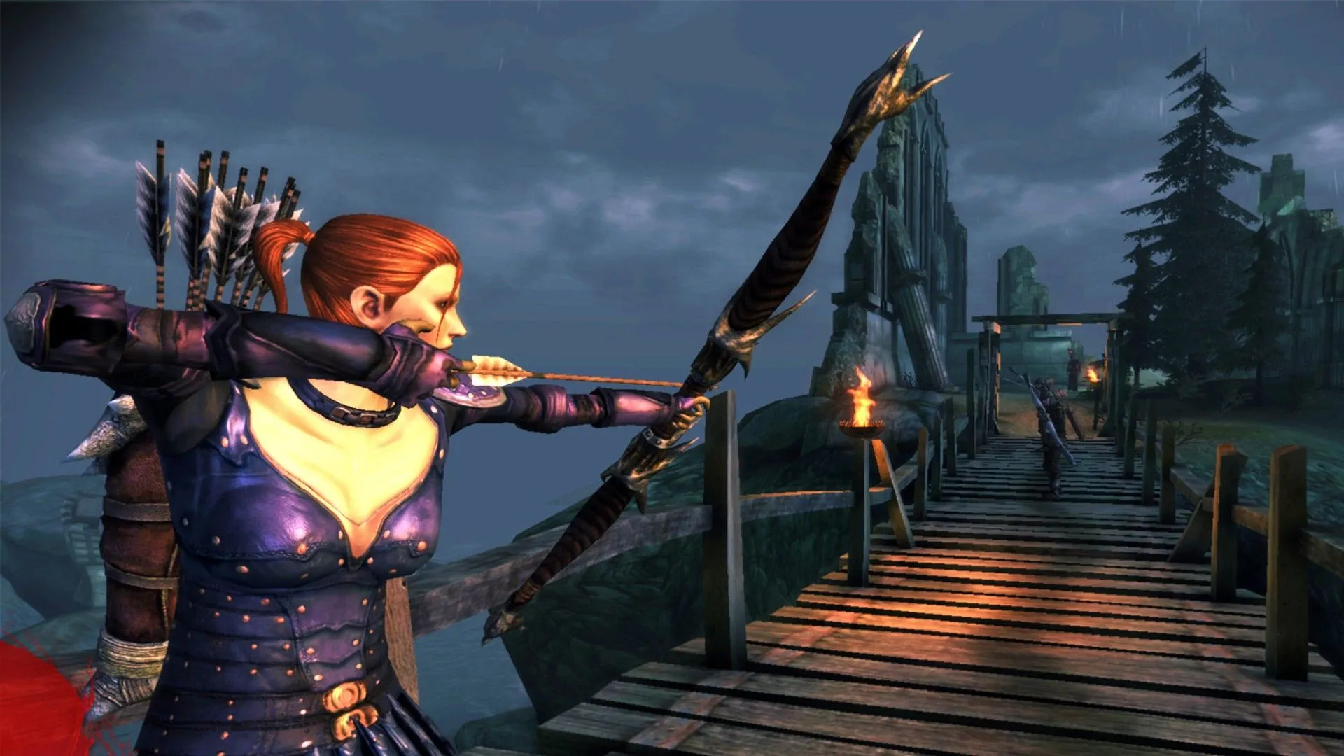 Nhân vật Leliana từ Dragon Age: Origins chuẩn bị bắn cung, gợi ý về việc thử thách bản thân với chế độ khó trong các game nhập vai.