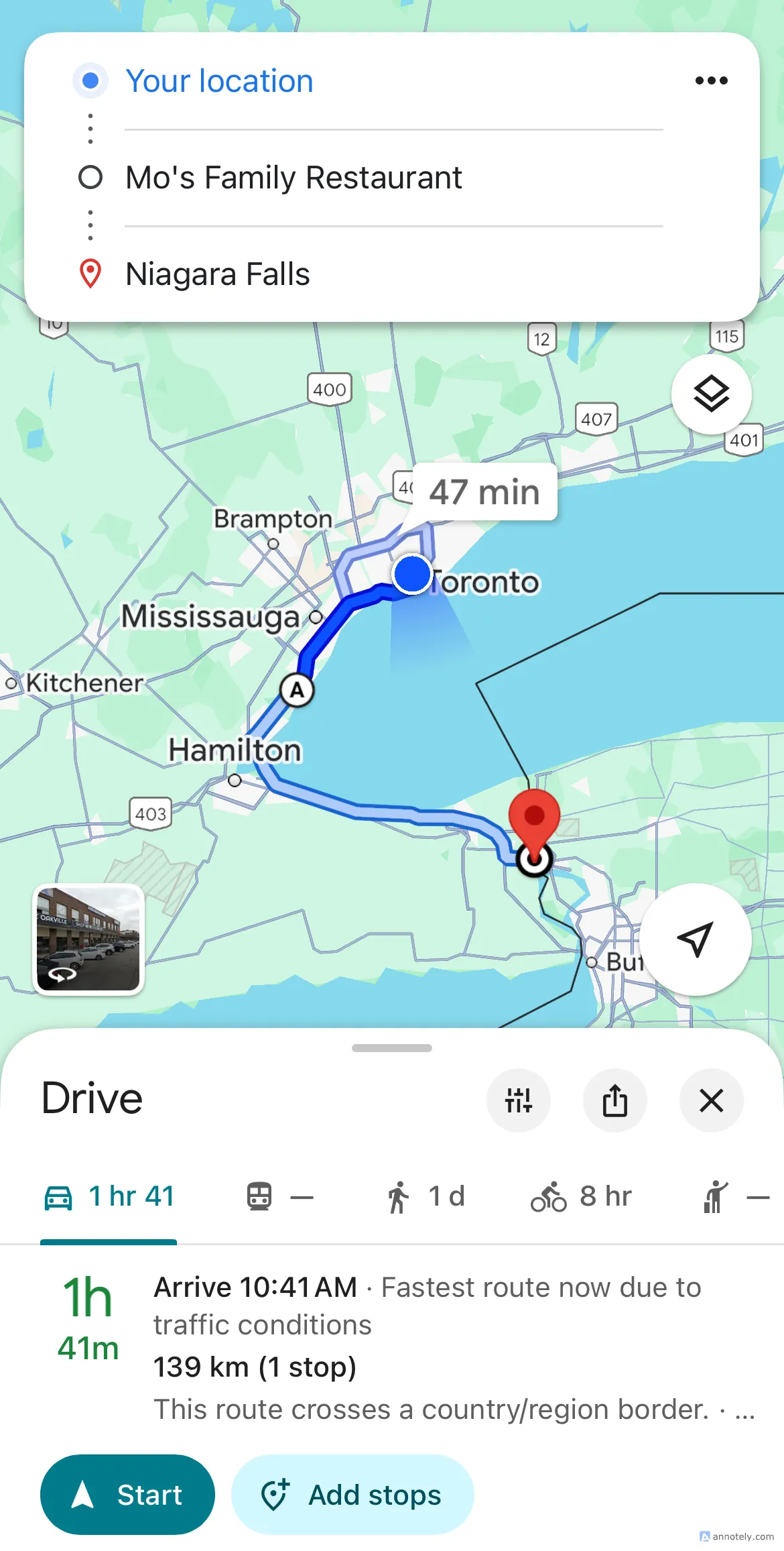 Thêm điểm dừng vào lộ trình trên Google Maps để tùy chỉnh chuyến đi.
