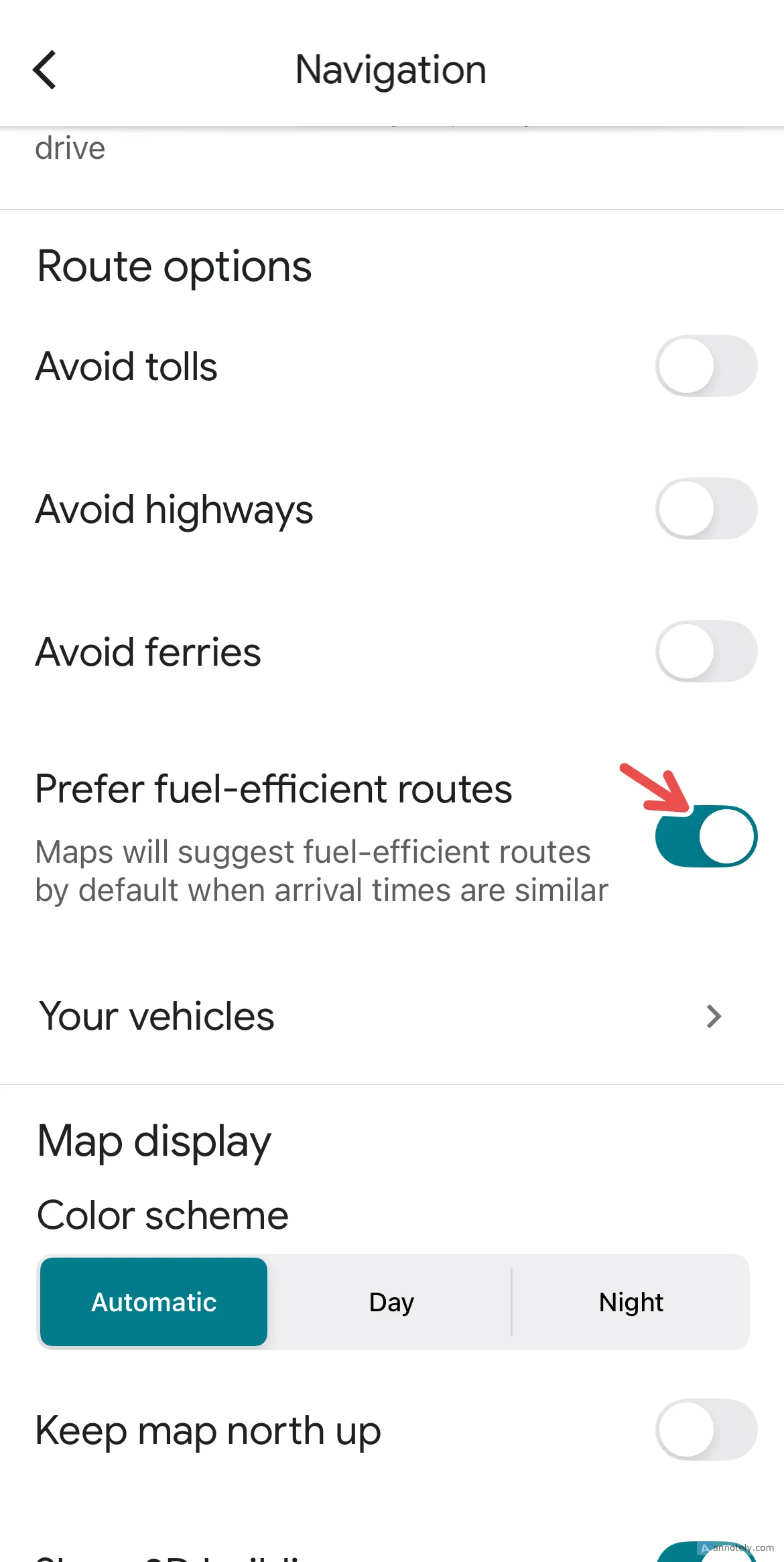 Thiết lập tùy chọn để ưu tiên các tuyến đường tiết kiệm nhiên liệu trên Google Maps.