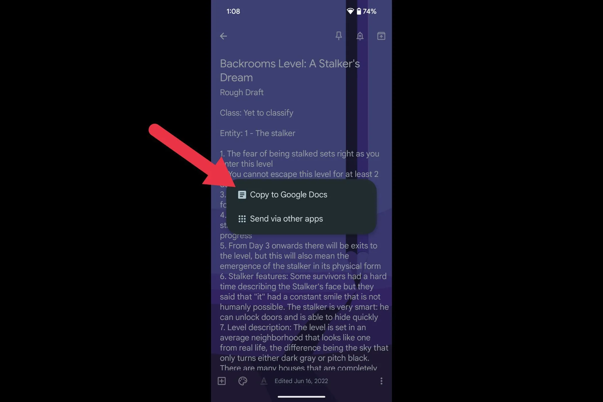 Tùy chọn 'Copy to Google Docs' để chuyển ghi chú Google Keep sang tài liệu Docs