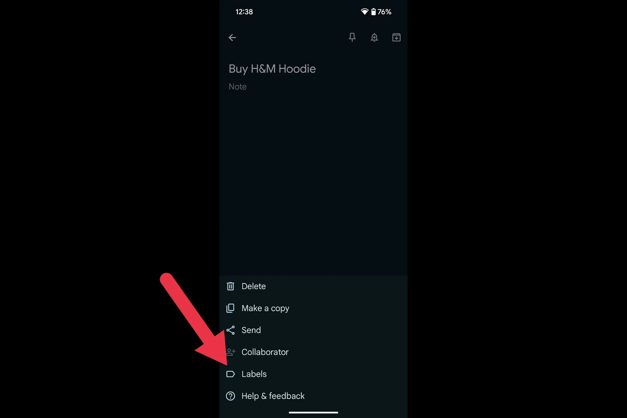 Tùy chọn 'Labels' (Nhãn) để tổ chức ghi chú trên Google Keep