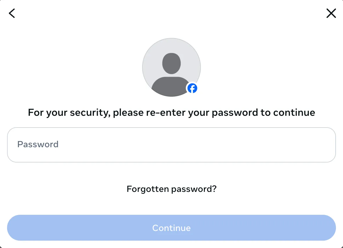 Yêu cầu nhập mật khẩu để xác nhận vô hiệu hóa tài khoản Facebook