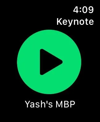 Biểu tượng nút &quot;Play&quot; trong ứng dụng Keynote trên Apple Watch, dùng để bắt đầu trình chiếu bài thuyết trình Keynote.