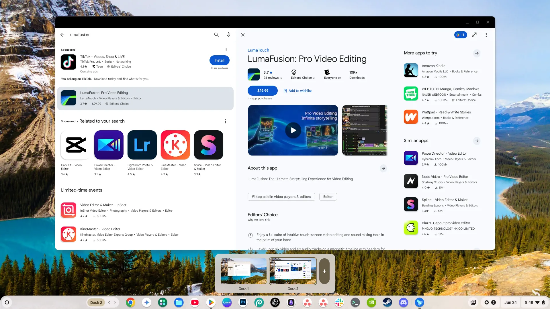 Các bàn làm việc ảo hiển thị ở cuối màn hình Chromebook, cho phép người dùng chuyển đổi giữa các không gian làm việc.