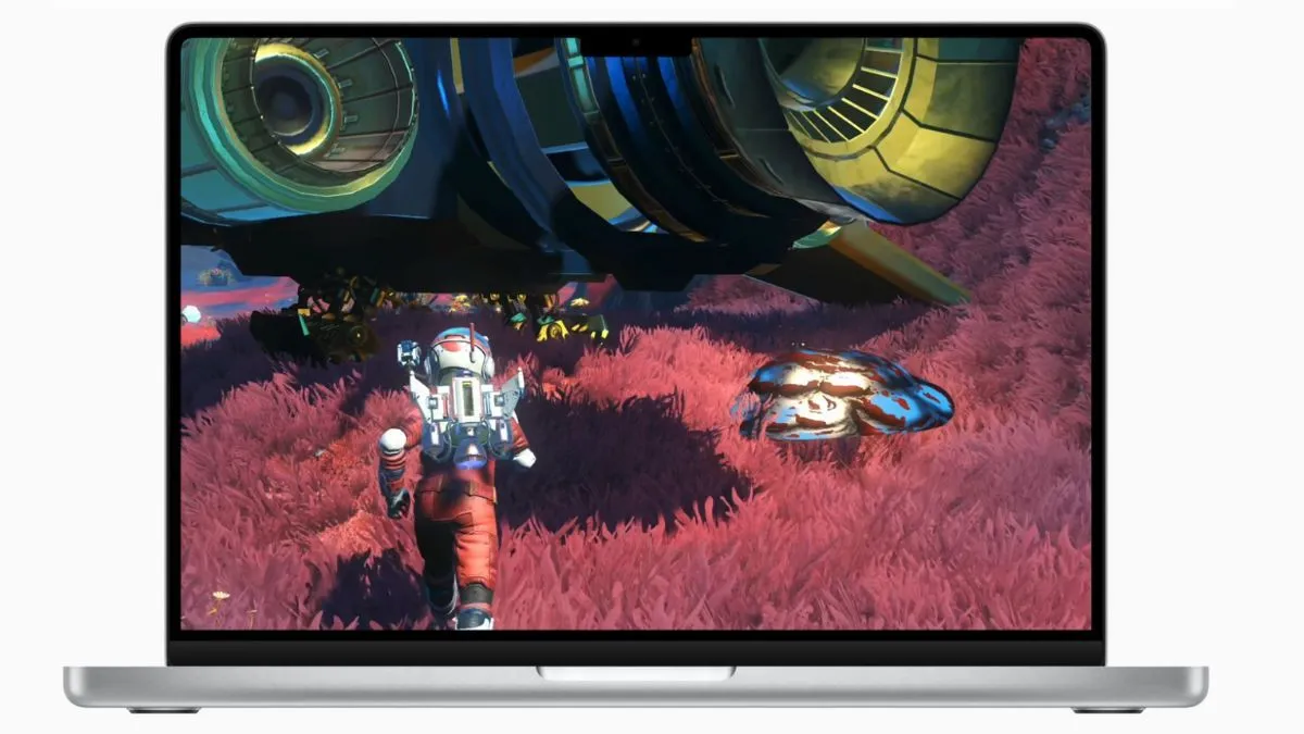 Cảnh quan không gian rộng lớn trong game No Man's Sky trên màn hình máy Mac, gợi ý trải nghiệm chơi game.
