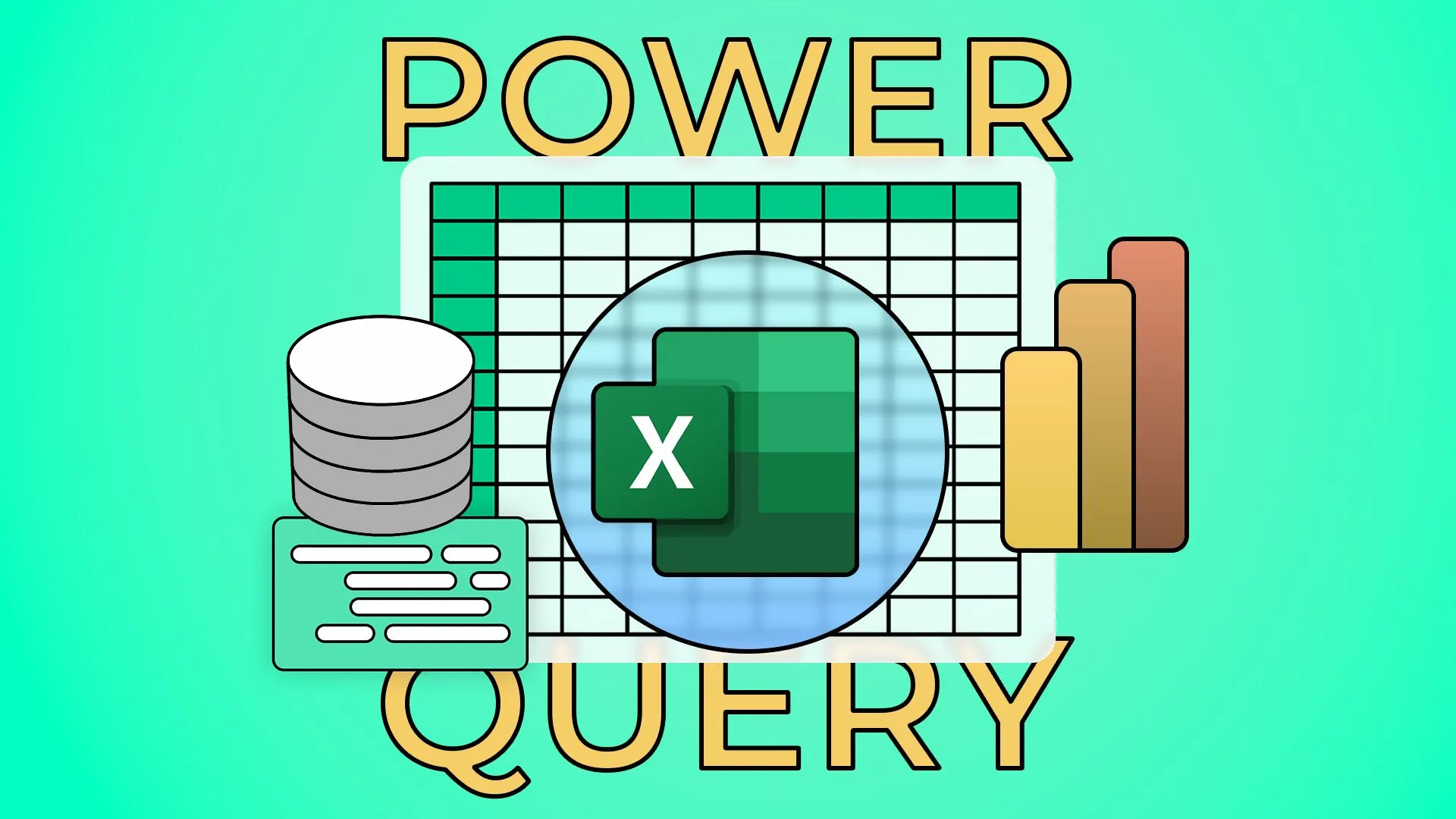 Excel logo with a spreadsheet in the background, some charts around it, and 