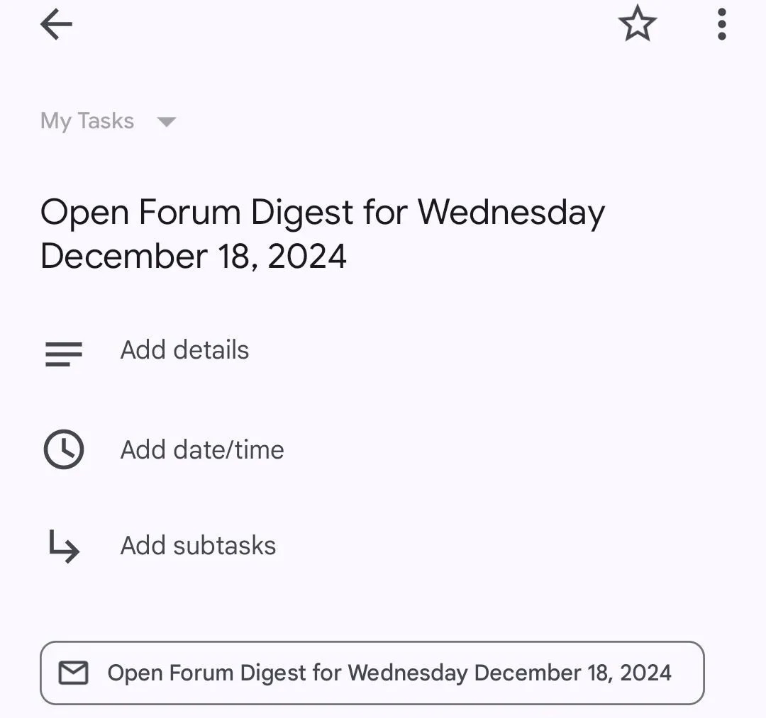 Giao diện chỉnh sửa nhiệm vụ trong ứng dụng Google Tasks, cho phép thay đổi tiêu đề, thêm chi tiết, và đặt ngày đến hạn