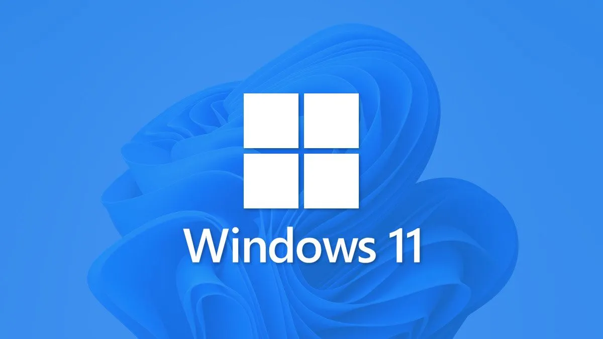 Logo Windows 11 trên hình nền mặc định thể hiện giao diện hệ điều hành