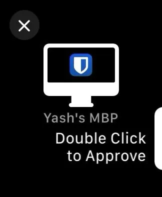 Màn hình Apple Watch hiển thị yêu cầu phê duyệt đăng nhập từ ứng dụng Bitwarden, minh họa việc xác thực nhanh chóng.