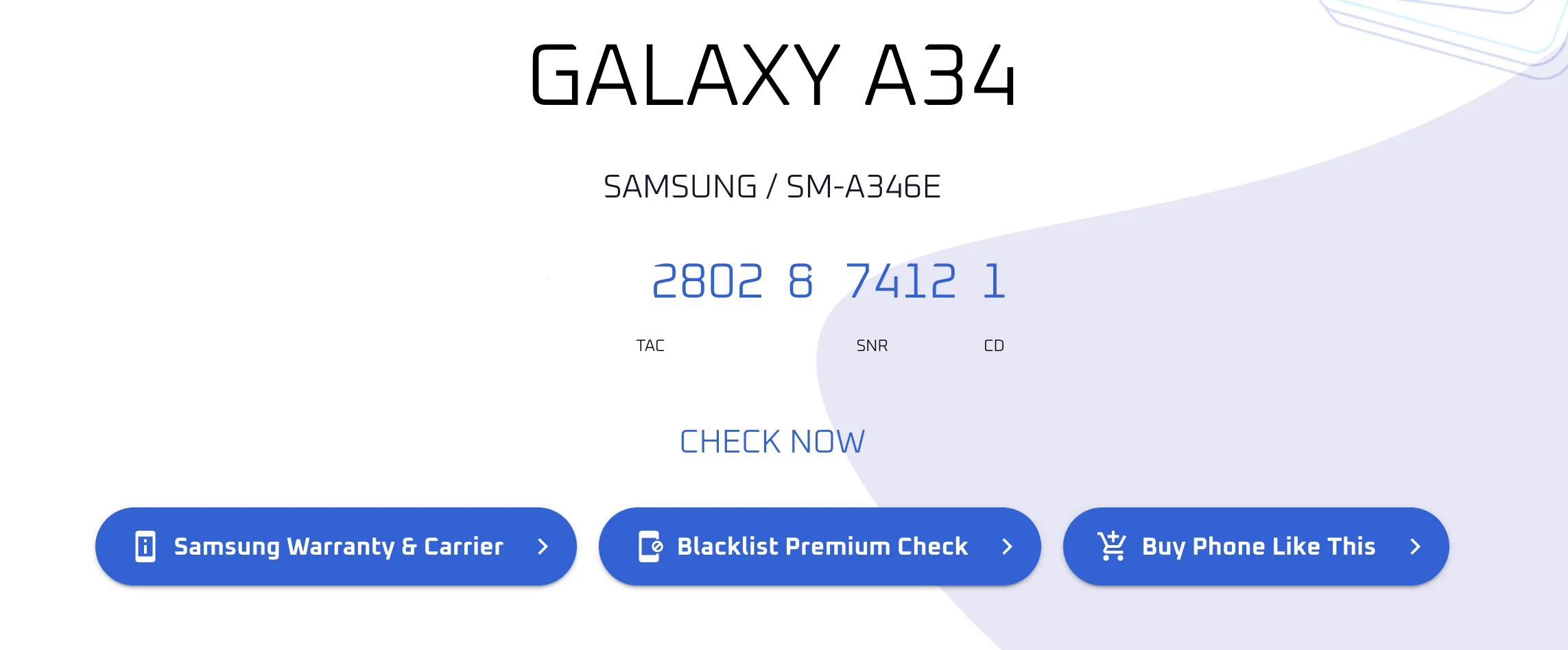 Màn hình trang web IMEI.info hiển thị số IMEI của điện thoại để kiểm tra nguồn gốc và tình trạng
