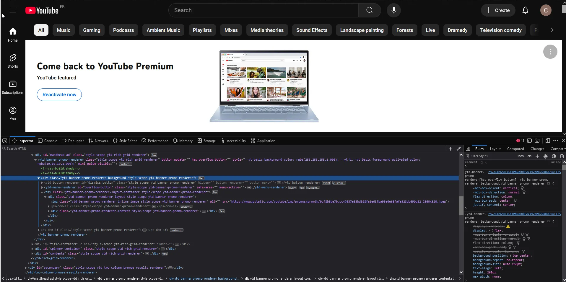 Một phần tử HTML được tô sáng trong tab Elements của công cụ kiểm tra phần tử, minh họa cách người dùng có thể dễ dàng xóa bỏ các thành phần không mong muốn khỏi trang web tạm thời.