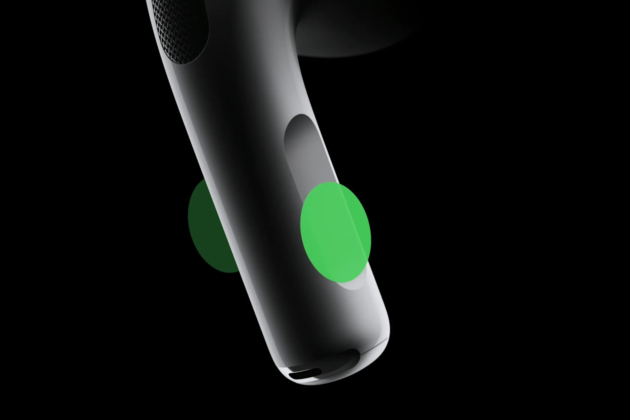 Tai nghe AirPods Pro 2 với các vùng cảm ứng lực trên thân tai nghe để điều khiển âm lượng và chế độ.