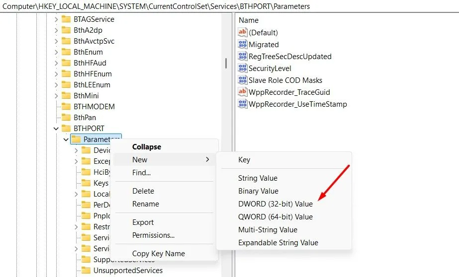 Tạo giá trị DWORD (32-bit) mới trong Registry Editor để khắc phục lỗi tùy chọn đánh thức máy tính bị mờ.