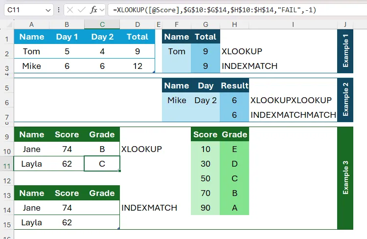 XLOOKUP being used in Excel to return students